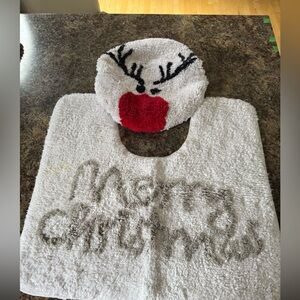 Christmas Reindeer Bath Mat and Toilet Cover Set